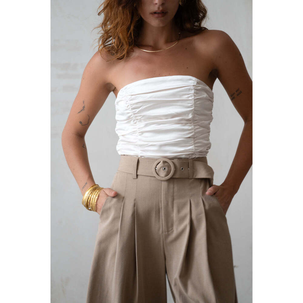 12th Tribe Savina Ivory Strapless Ruched Satin Top Size SS